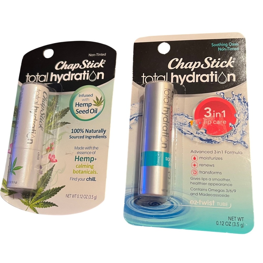2 ChapSticks Total Hydration 3 in 1 Soothing Oasis + Calming Hemp Lip Balm Renew